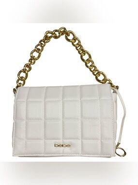 bebe Quilted White Shoulder Bag with Gold Chain Strap